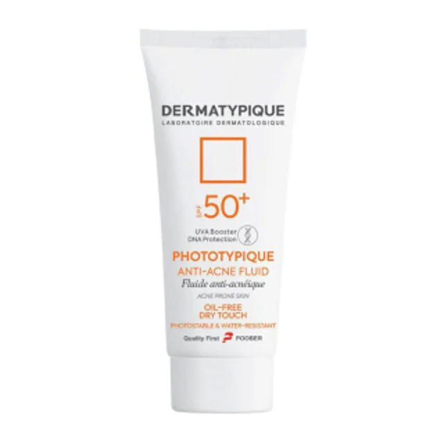 ضد آفتاب فلوئید آنتی آکنه درماتیپیک مدل با Spf +50 مناسب پوست چرب و جوش دار حجم 40 میلی لیتر